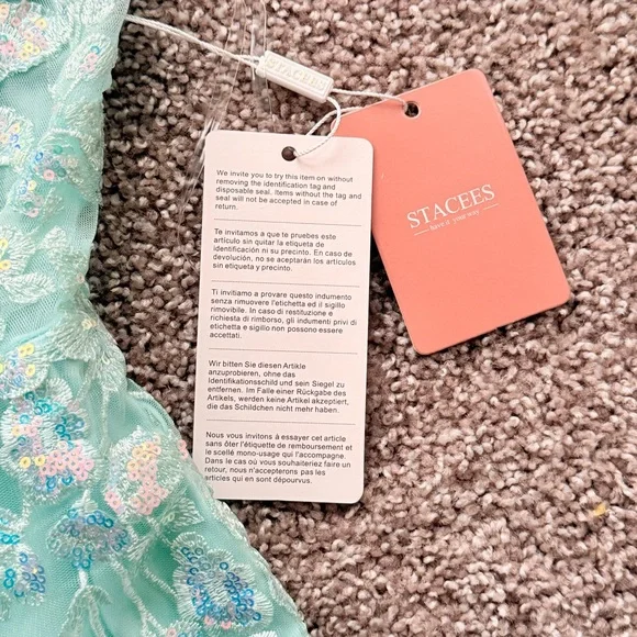 NEW Stacees Mint Green Lace Mini Dress Corset Bodice Lace-Up Back Formal